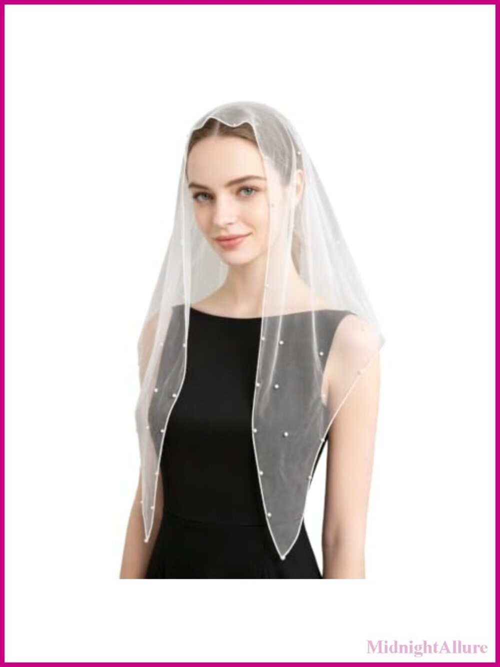 Sheer Tulle Triangle Pearl Veil Scarf Head Covering Wedding Bridal